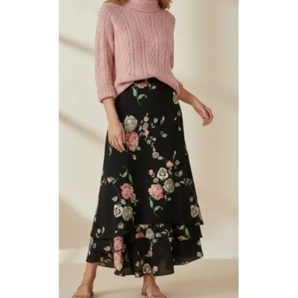 Lauren Ralph Lauren Dresses & Skirts - Lauren Ralph Lauren Skirt Black Floral Silk High Low Midi Womens Size 12